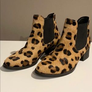 Leopard pony fur ankle boots